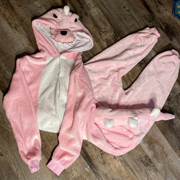 Other - Pink alligator crocodile onesie footie pajamas tail rear zipper 5